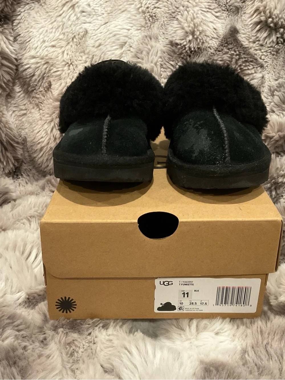 UGG Kids Black Cozy Shearling Clog Slippers